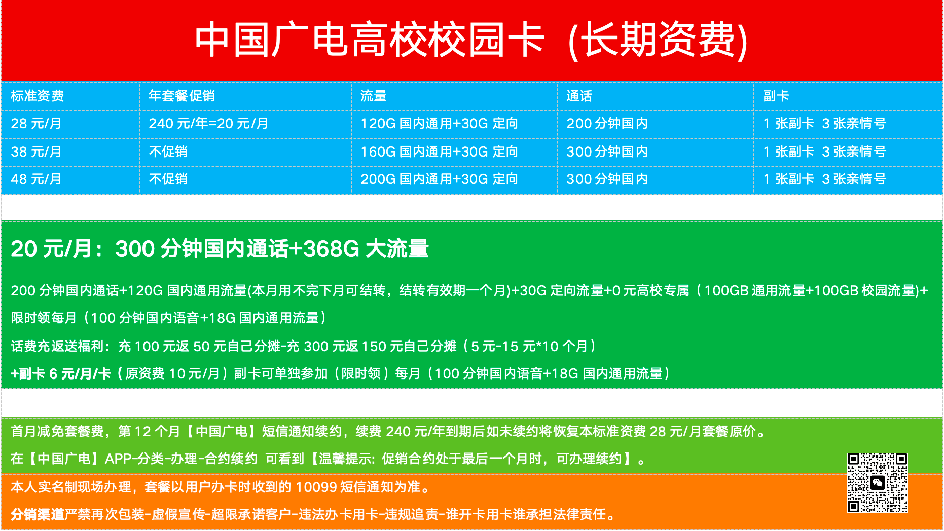 中国广电高校校园卡 (长期资费)国内通用流量(本月用不完下月可结转，结转有效期一个月)